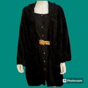 Black Shaggy Eyelash Hoodie Open Front Cardigan Sweater